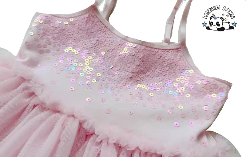 LEZONKIDS - New Product Explosion Custom pink Sequined Spaghetti Strap Tutu Dresses for Girls Kids